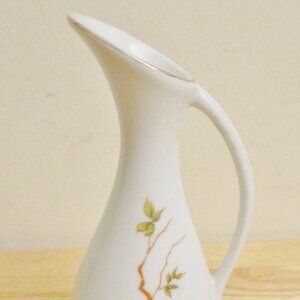 Vintage Leart Small Pitcher, White with Blue Flowers and Gold Trim, Brazil
